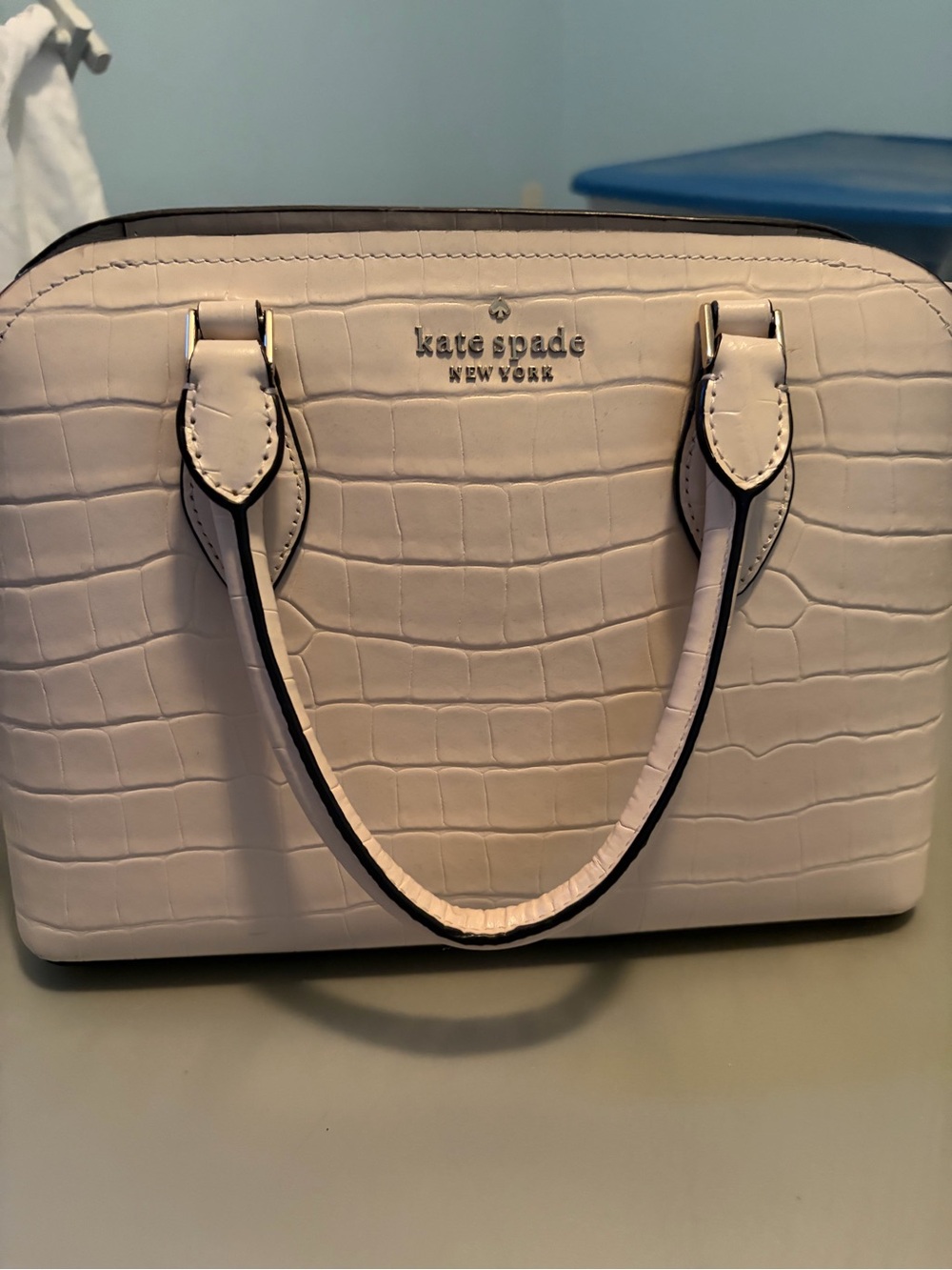 kate spade New York Croc-Embossed Satchel in Pale Pink